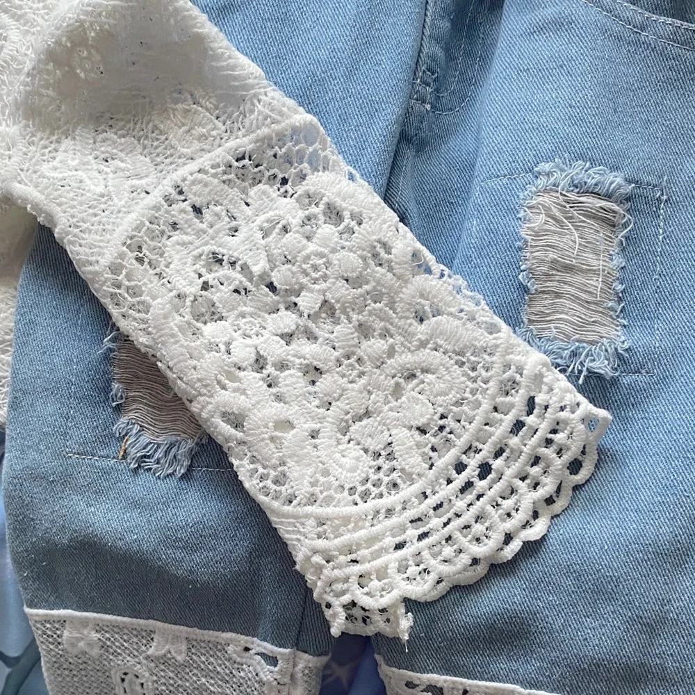 girls size 18mo -24mo matching set White Lace 1pc top Blue Jeans w white lace ¥